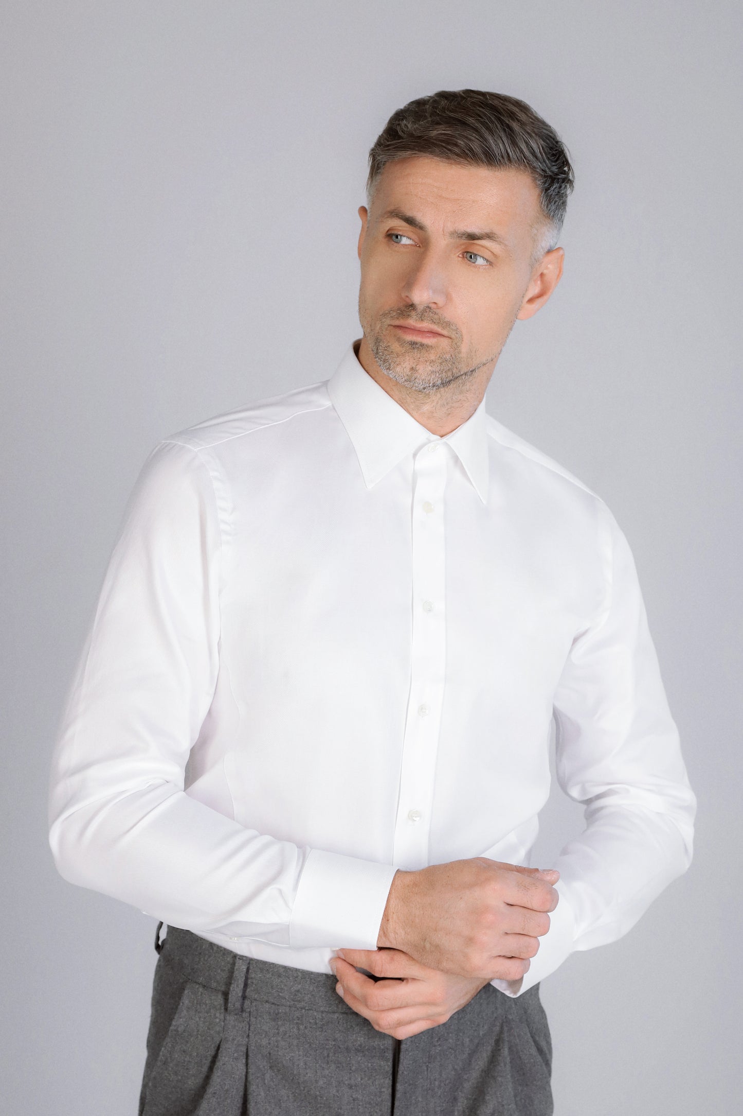 N°1 White long sleeve twill shirt slim fit